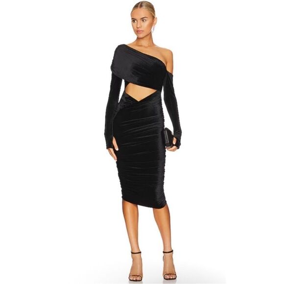 H:ours Zenaida Midi Velvet Dress in Black Size Large - Picture 1 of 12